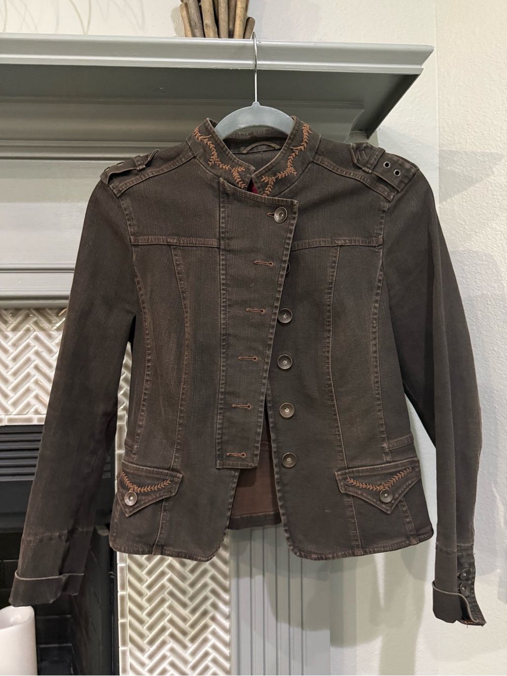 Women’s Brown Military-Style Button Jacket